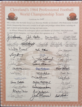 1964 Cleveland Browns - NFL Champions - Honorary Certificate